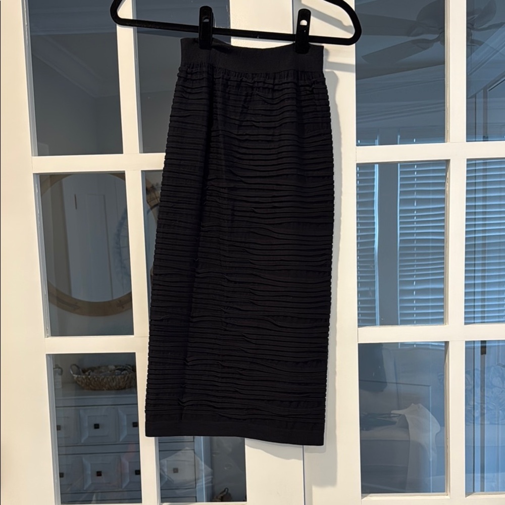 Black Ruched Knit Midi Skirt